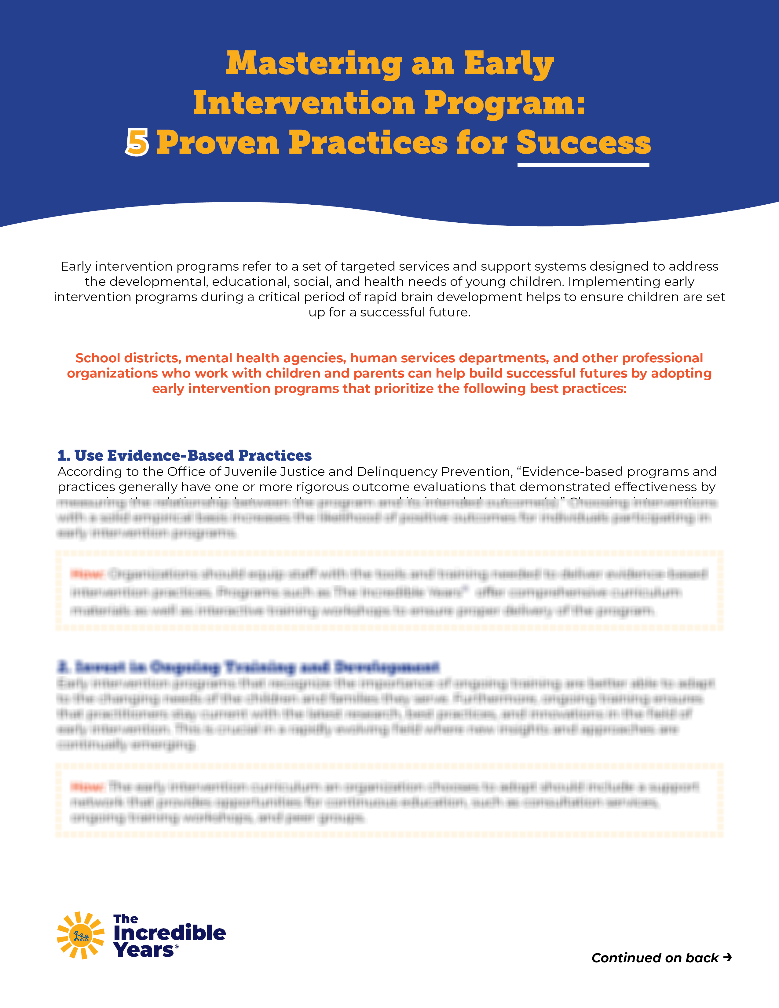 Mastering Evidence Based Early Interventions Incredible Years   Best Practices For A Successful Early Intervention Program 